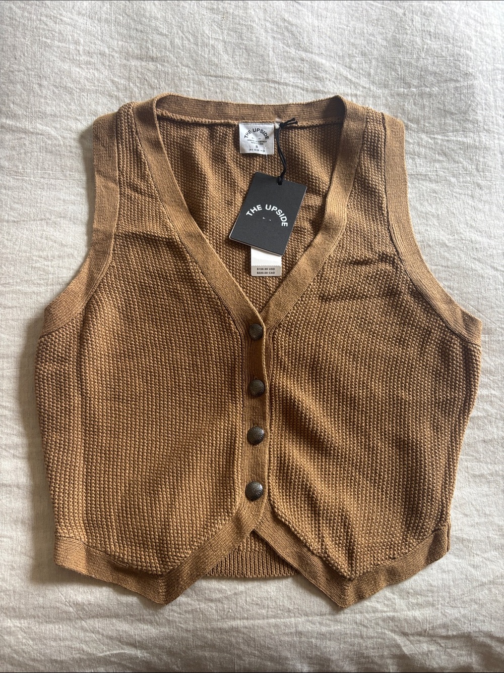 The Upside Camel Knit Button Vest